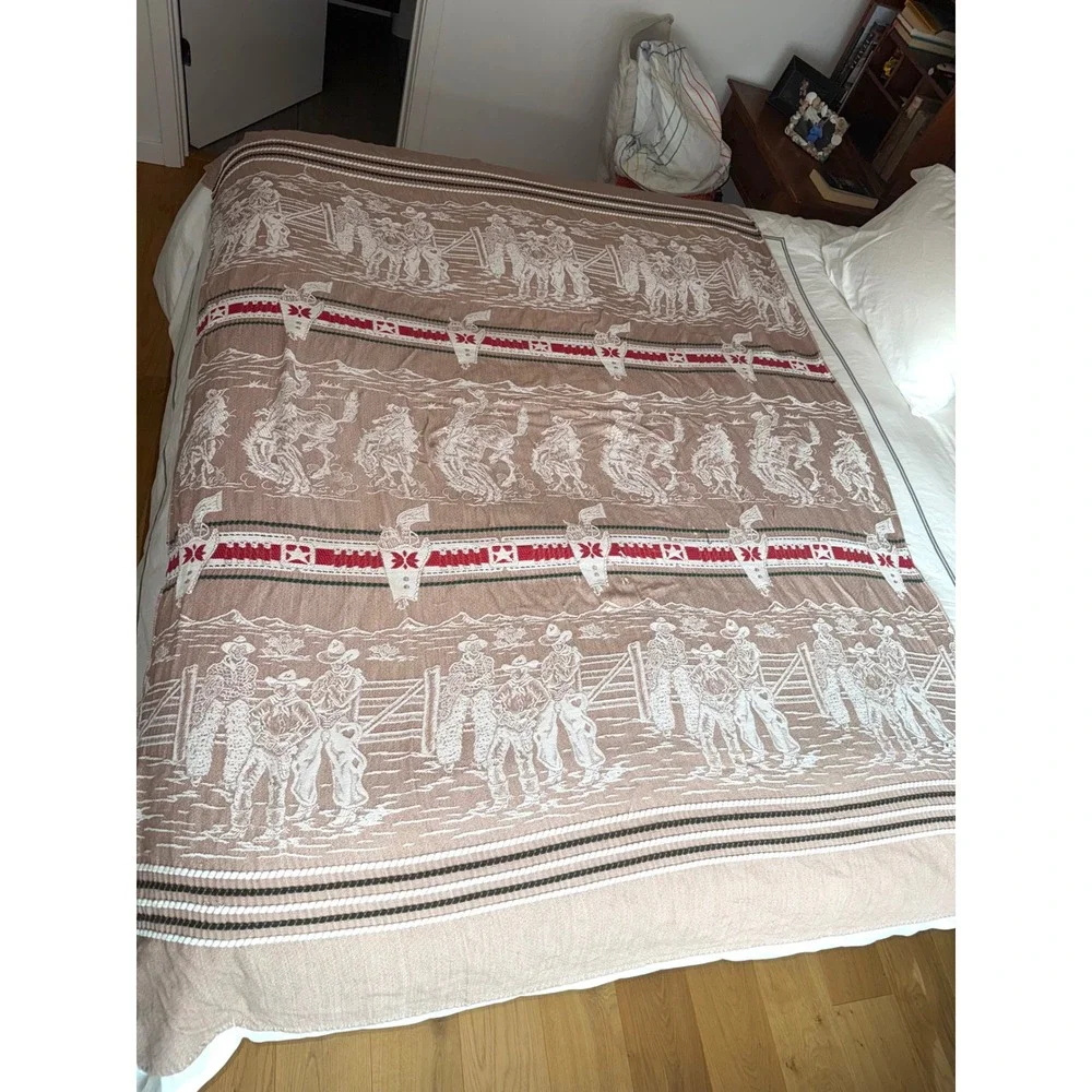 Vtg‎ Bates Western Twin Bedspread Blanket Mid-Century Americana Textile 50's